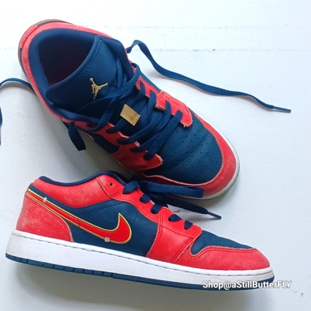 Nike Air Jordan Low Top Sneakers - Navy Blue & Red